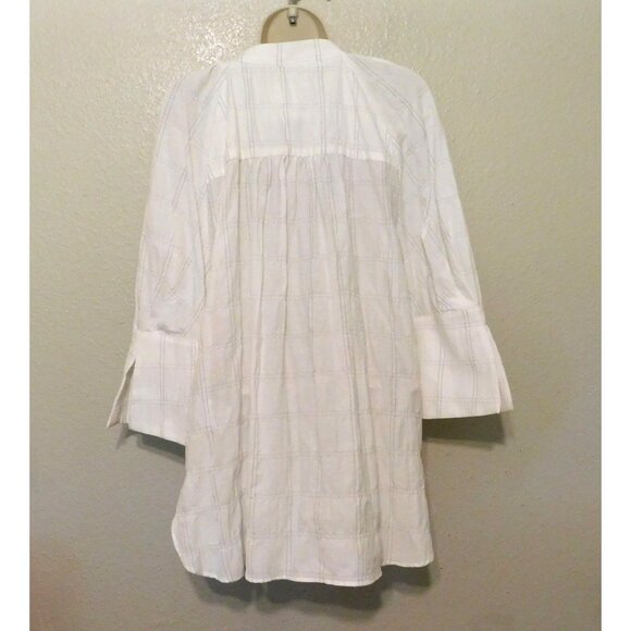 Anthropologie Top L White Tunic Length Blouse 3/4 Sleeve Cuff Cotton Blend - Picture 5 of 9
